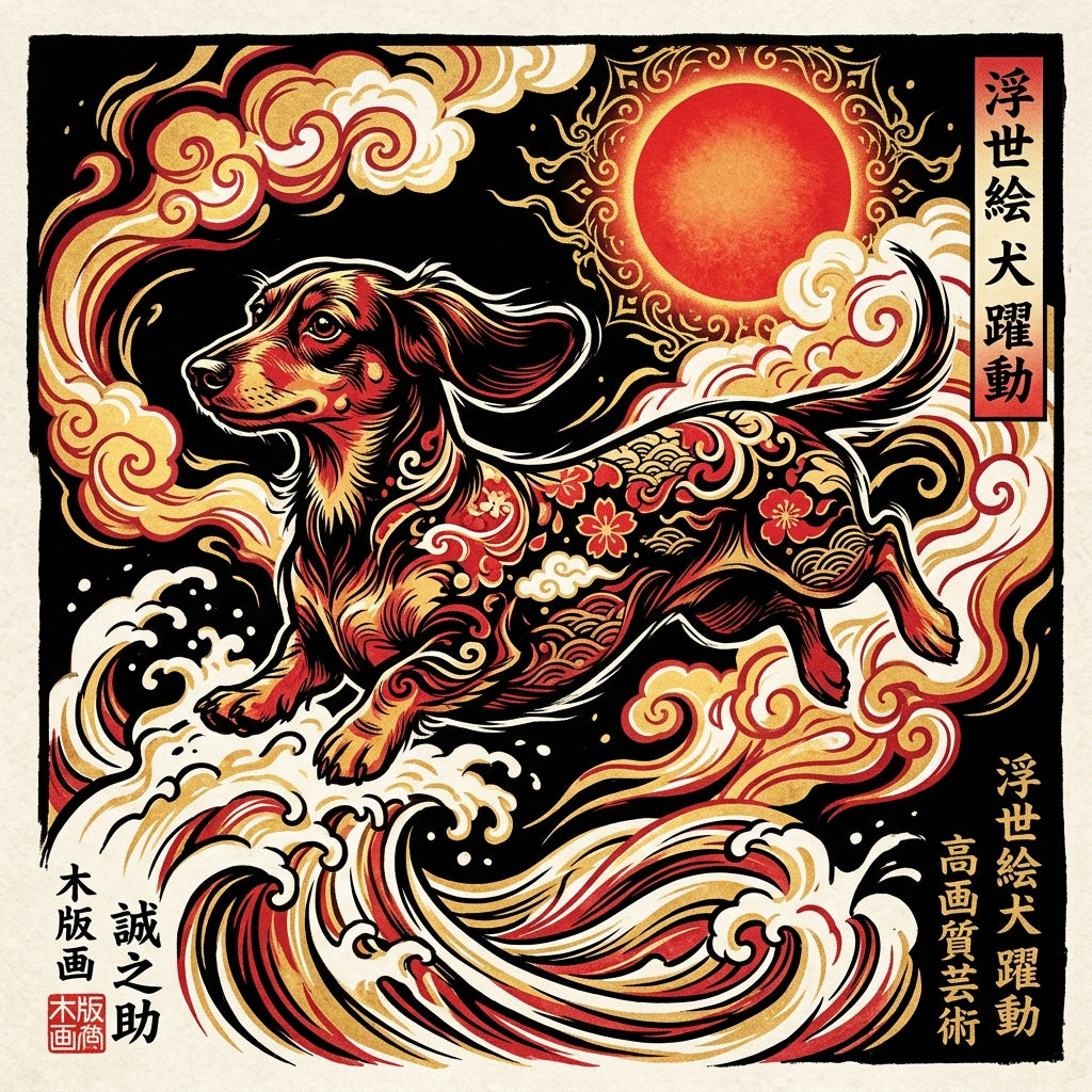 Japanese Ukiyo-e Dachshund Shirt - Premium Unisex Graphic Tee