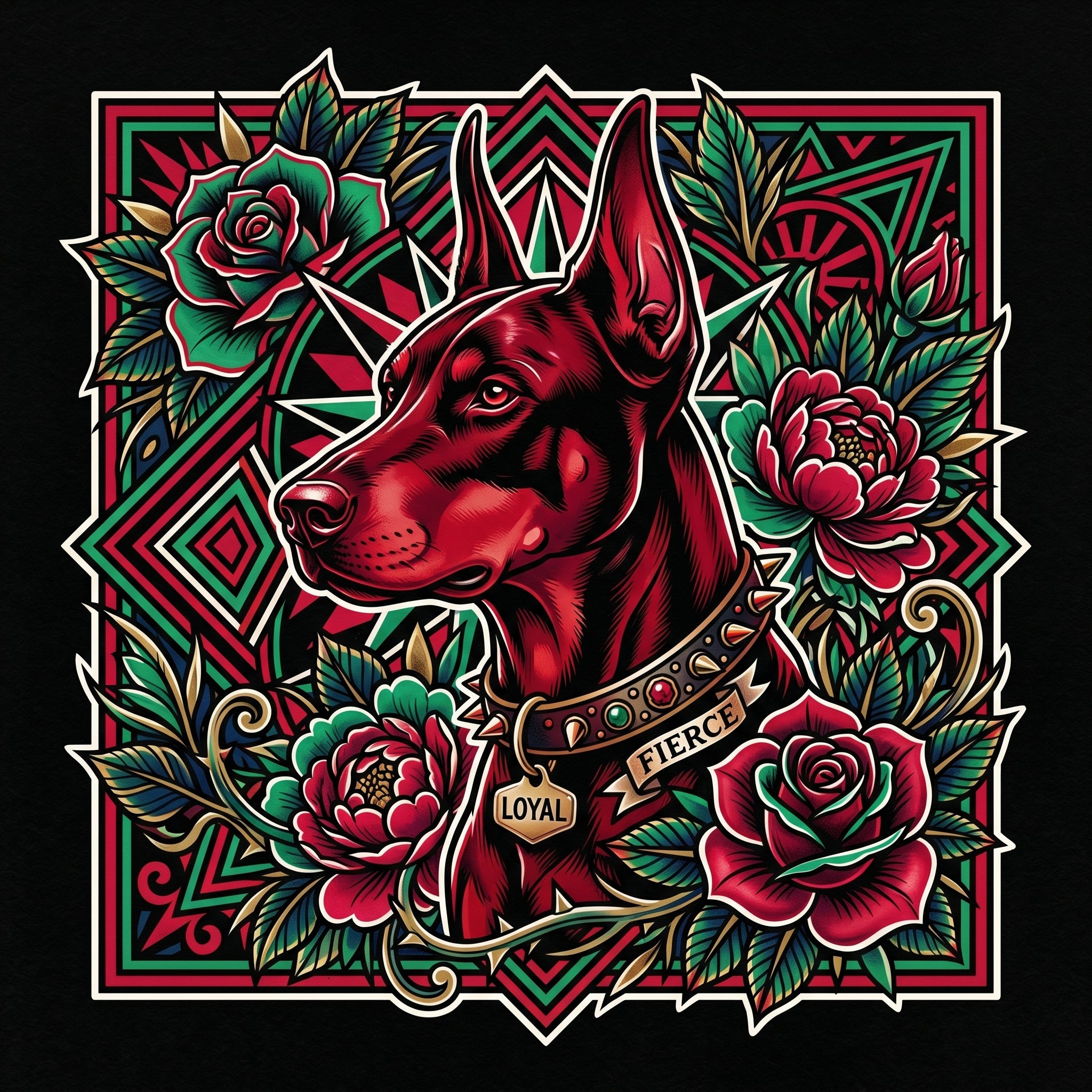 Neo-Traditional Tattoo Doberman Shirt - Premium Unisex Art Tee