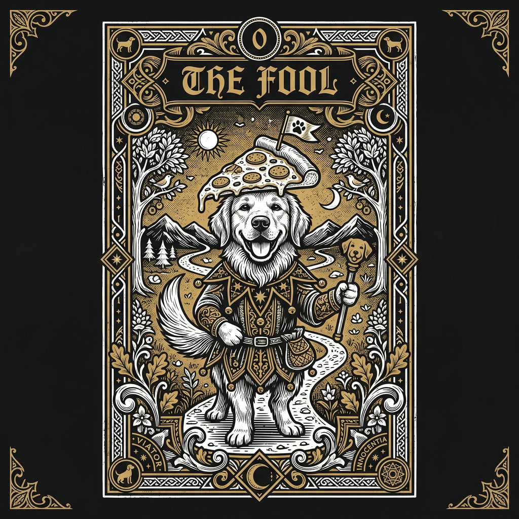 The Fool Golden Retriever Tarot Card Tee - Premium Funny Graphic T Shirts