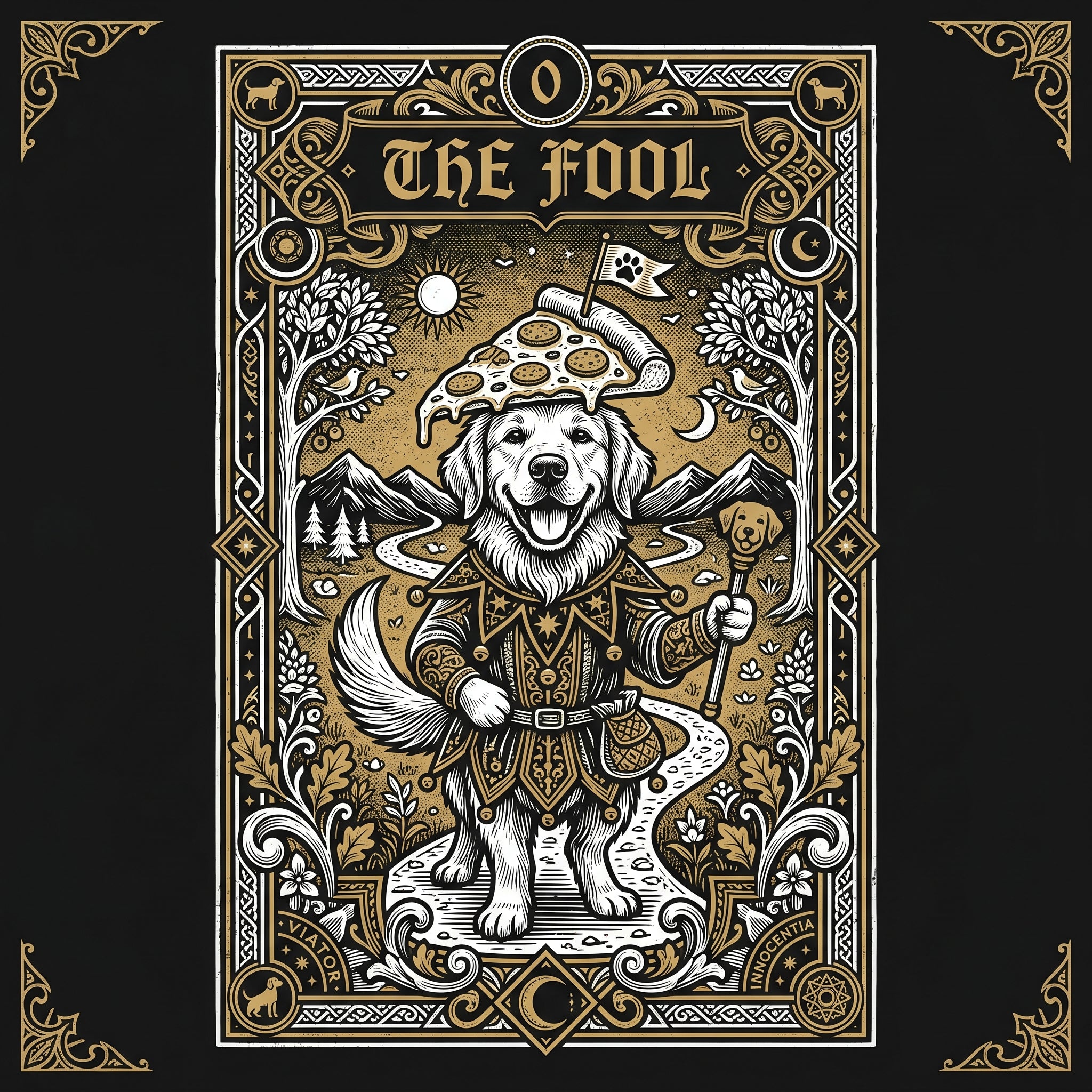 The Fool Golden Retriever Tarot Card Tee - Premium Funny Graphic T Shirts