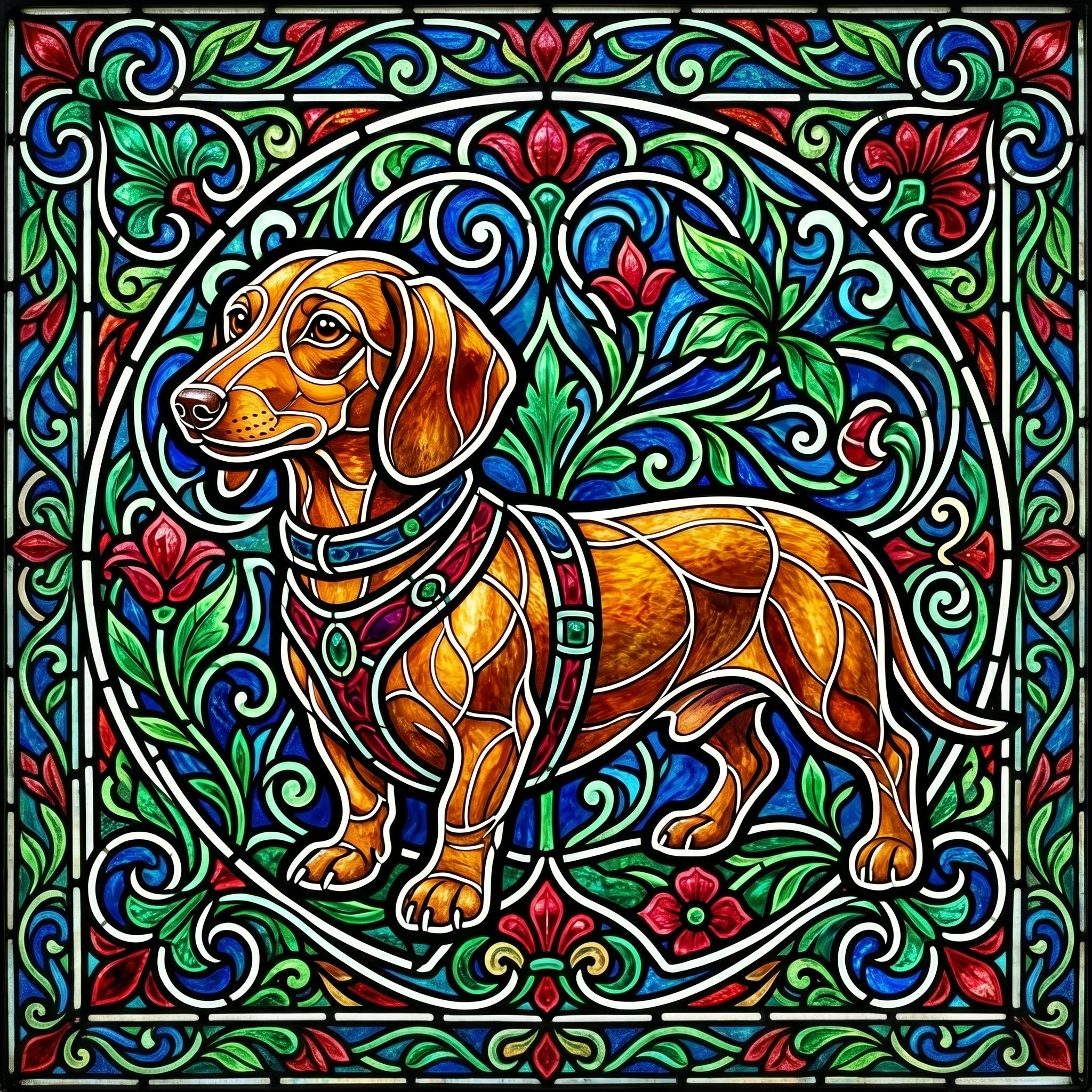 Luminous Stained Glass Dachshund Shirt - Premium Unisex Art Tee